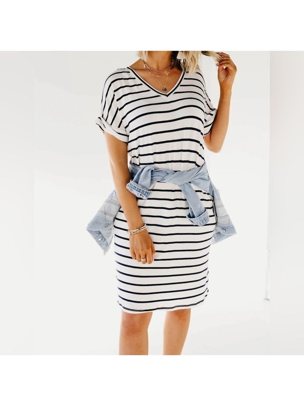 Mod Boutique Navy Striped Midi Dress Size XL